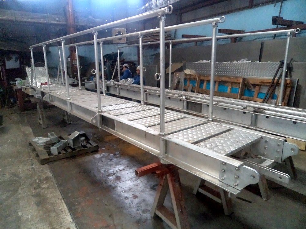 Aluminium accommodation ladder under fabrication