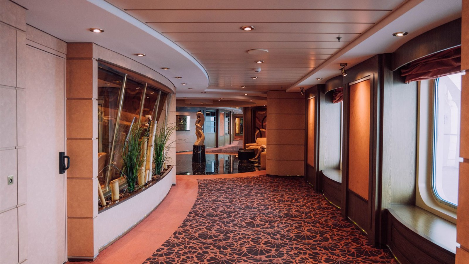 Panelled corridor and cabin doors on a passenger vessel