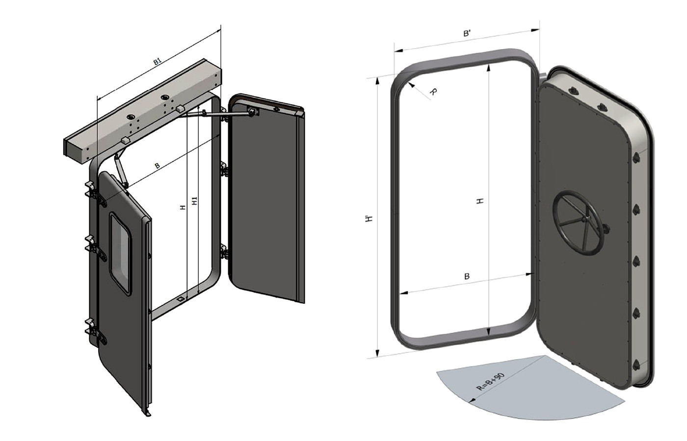 BOH.0231E electrical spraytight double door and BOH.0350 watertight steel door