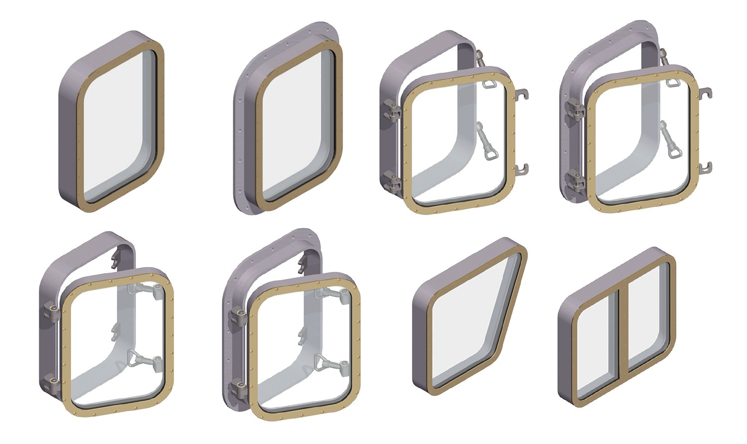 Non-opening, inward opening, outward opening and special shaped marine windows