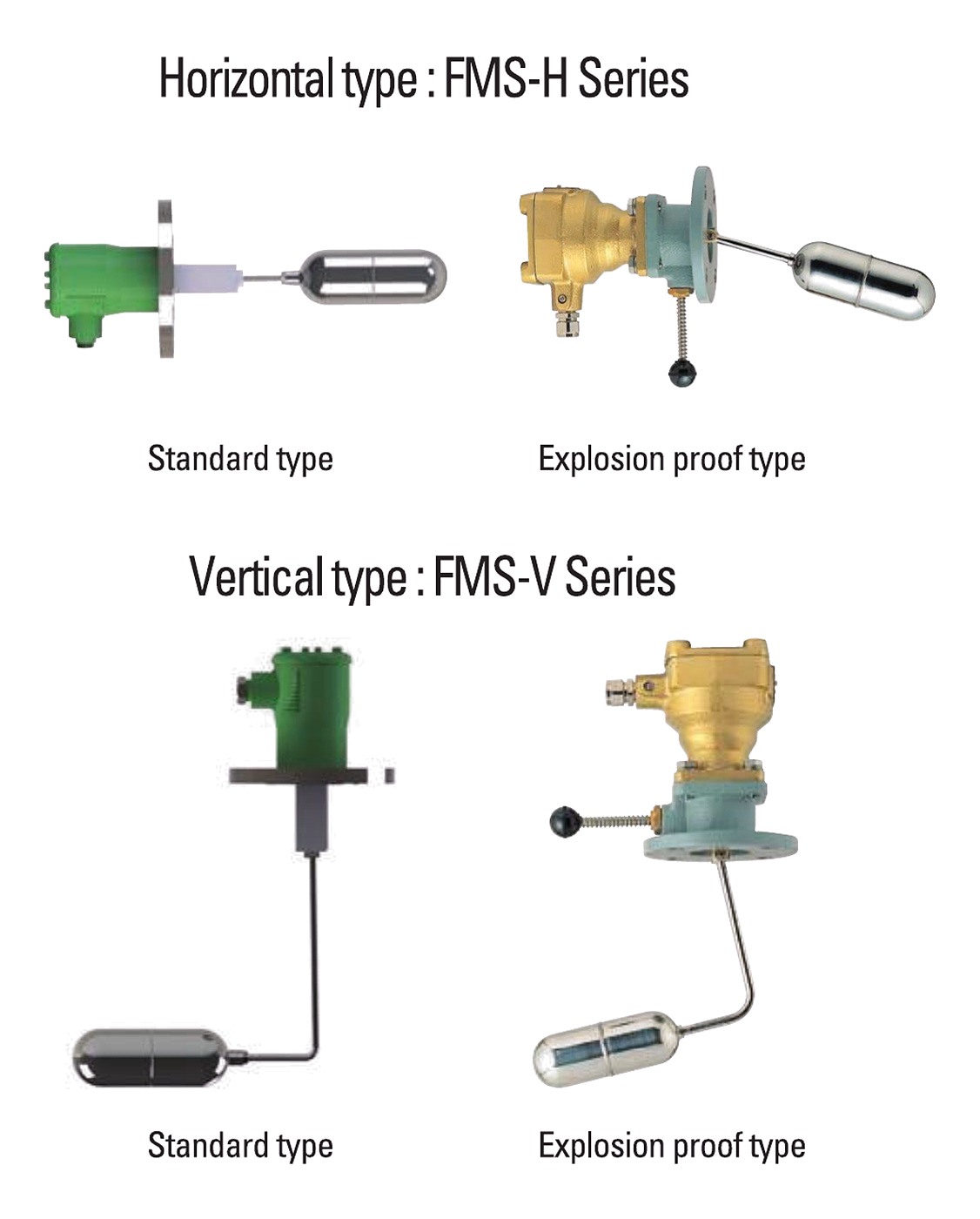 FMS-H horizontal and FMS-V vertical float switches, standard and explosion proof